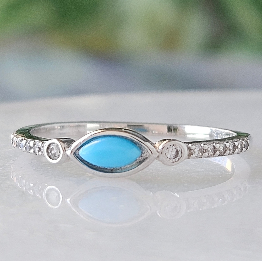 Dainty Sterling Silver ring, turquoise enamel stone - 925 Sterling Silver